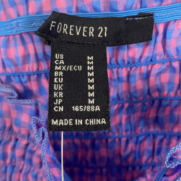 Blue & pink gingham crop top - not functional strap ties - size M - Picture 3 of 6